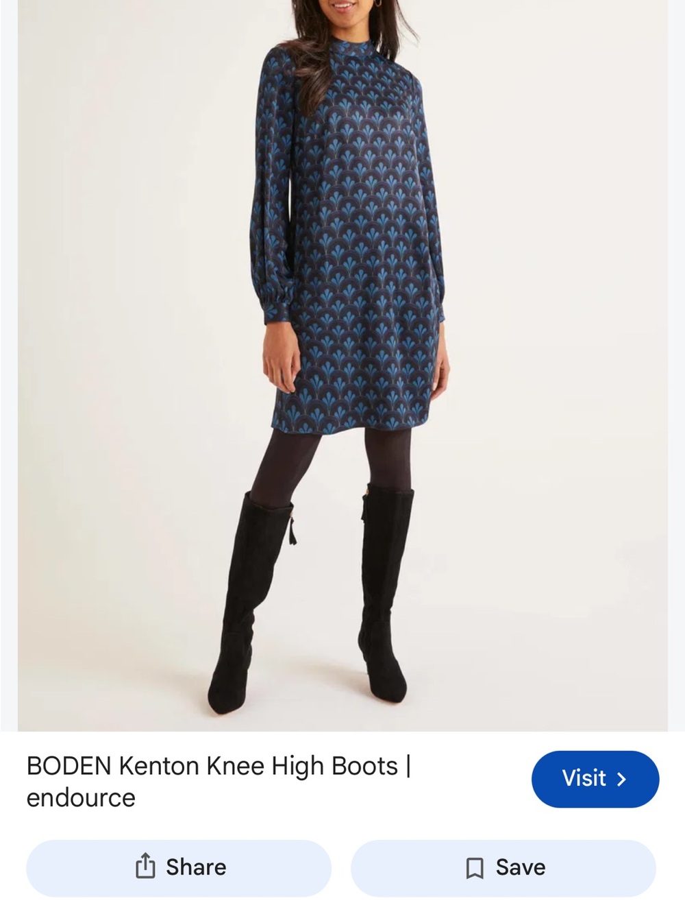 NWT Boden Navy and Teal Patterned Long Sleeve Shift Dress 4